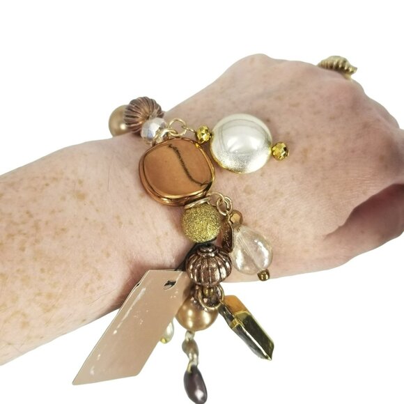 Treska Gold Mixed Metallic Beaded Choker Necklace Earring Bracelet Set Boho - Picture 9 of 12